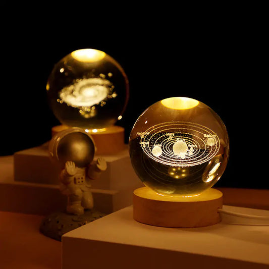 3D Laser Engraved Solar System Ball with LED Light Base - Aesthetic lights